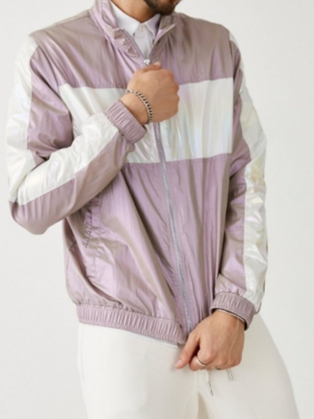 True Religion Lavendar Shine Metallic Windbreaker Jacket Size Small